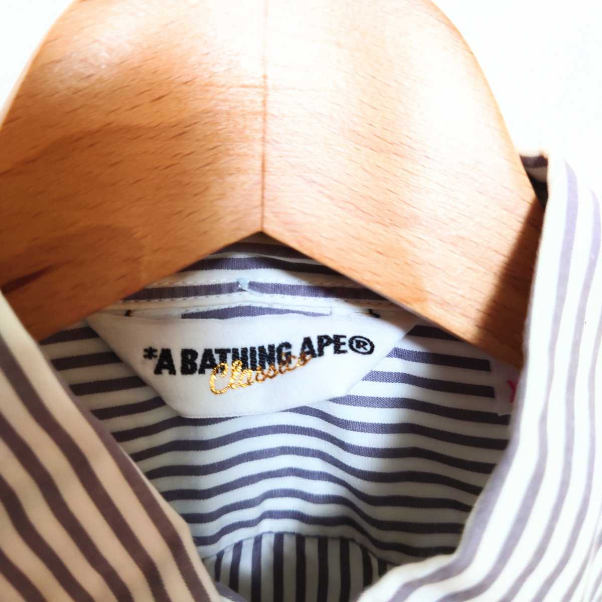 A BATHING APE　ロゴ刺繍 ストライプ半袖シャツ_画像5