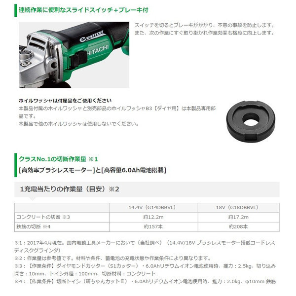 日立 コードレスディスクグラインダ G14DBBVL(NN) 本体のみ トイシ径