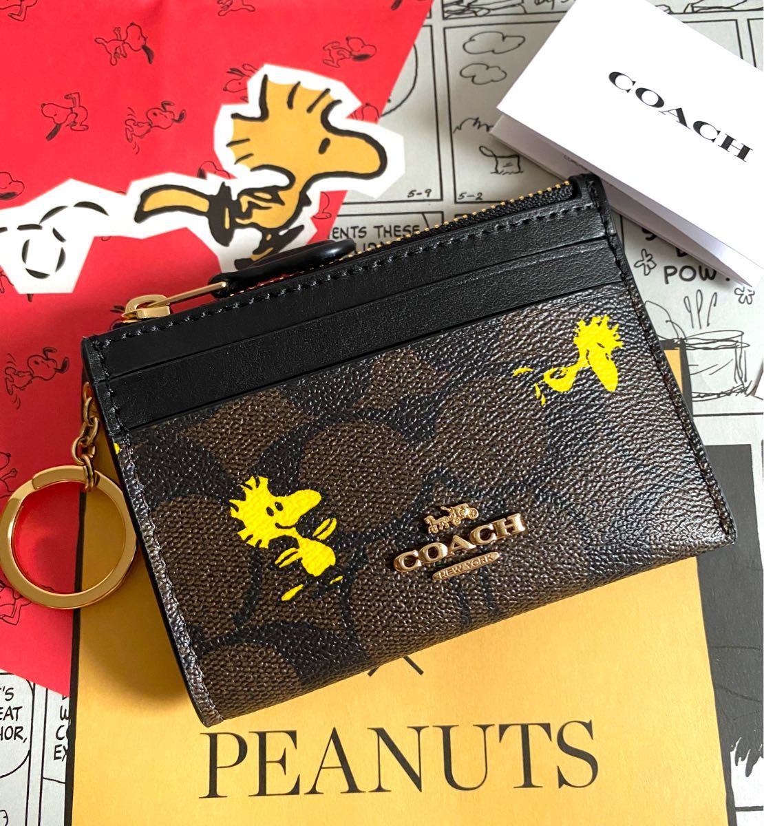 コーチ×スヌーピー☆coachウッドストック財布パスIDカードコインケース 新品 パスケース 小銭入れ 定期入れ 財布 入手困難品