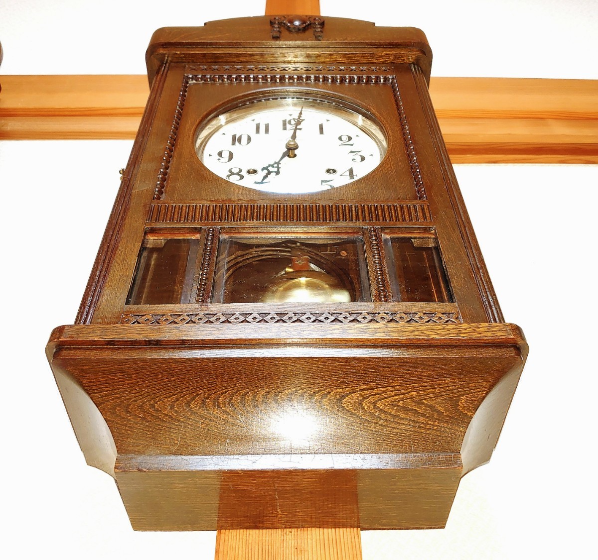〈完動・美品〉鍵Mマーク　欅造り　箱型ゼンマイ振り子時計　 アンティーク 古時計