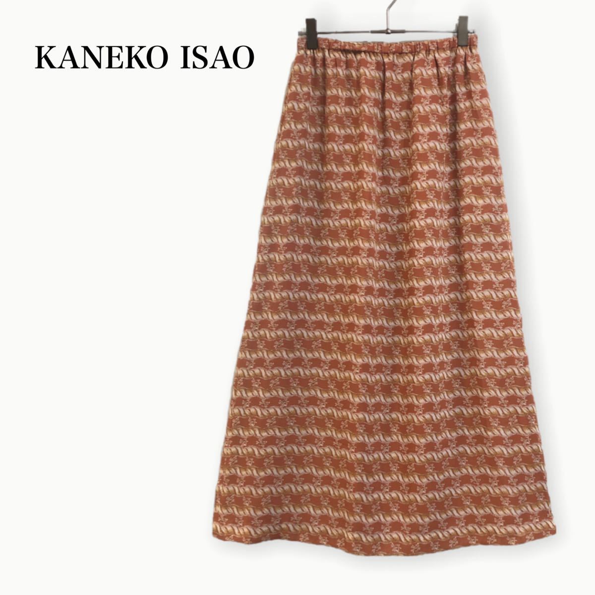 613【極美品】KANEKO ISAO＊カネコイサオ ウェストゴム Aラインロングスカート 総柄 ヴィンテージ ピンクハウス ローズボーダー 入手困難