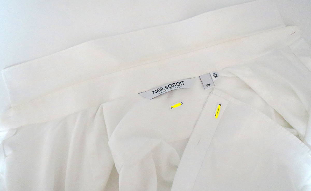 二点落札で送料無料！ N048 NeIL Barrett ニールバレット 長袖 ドレス シャツ 15/38 イタリア製 メンズ トップス 白 ホワイト コットン_画像6
