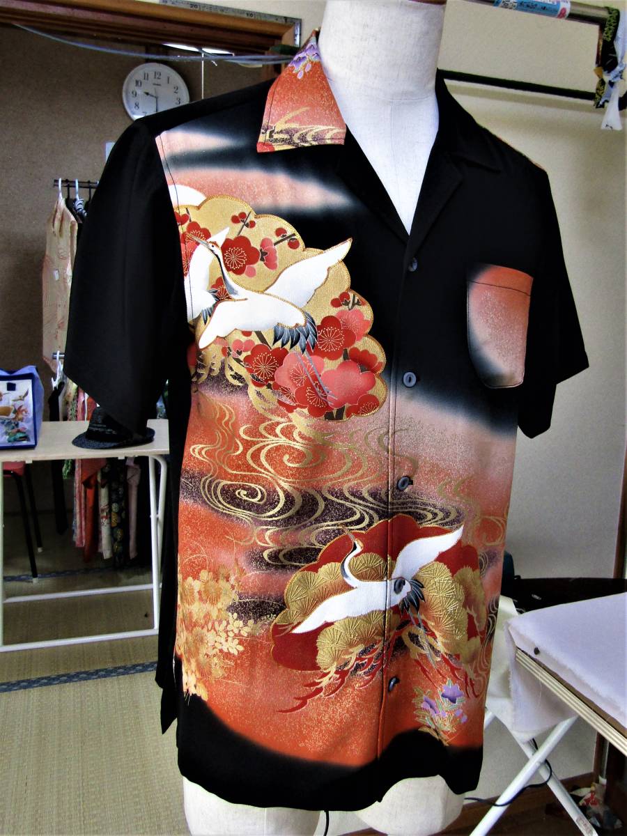 鶴：梅：花柄：着物留袖使用アロハシャツにリメイク！ | www.vast.eco