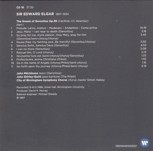 [2CD/Warner]エルガー:ゲロンティウスの夢/J.ミッチンソン(t)&J.S=カーク(br)S.ラトル&バーミンガム市交響楽団 1986.9_画像2