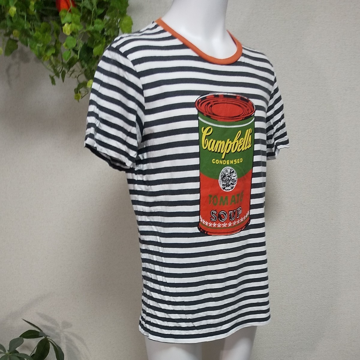 アンディウォーホル半袖TシャツM　キャンベルスープ缶トマト　白グレーボーダー　SPRZ NY Andy Warhol ユニクロ