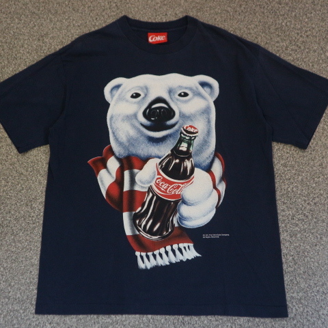 90s USA製 Coca Cola コカコーラ ポーラーベア Tシャツ XL ネイビー Polar Bears 白クマ キャラクター イラスト Coke 企業 ヴィンテージ_画像1