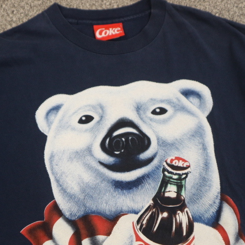 90s USA製 Coca Cola コカコーラ ポーラーベア Tシャツ XL ネイビー Polar Bears 白クマ キャラクター イラスト Coke 企業 ヴィンテージ_画像3