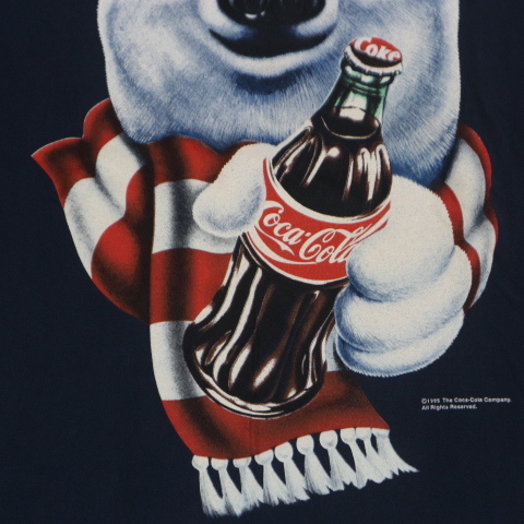 90s USA製 Coca Cola コカコーラ ポーラーベア Tシャツ XL ネイビー Polar Bears 白クマ キャラクター イラスト Coke 企業 ヴィンテージ_画像4