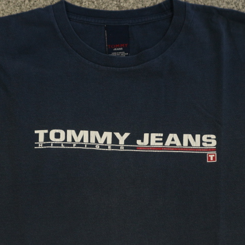 90s TOMMY JEANS トミージーンズ Tシャツ M ネイビー 半袖 フラッグ ロゴ トミーヒルフィガー オールド ヴィンテージ_画像1