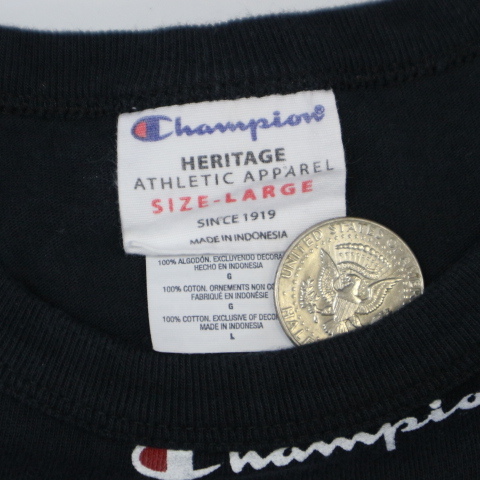 Champion チャンピオン ロゴ 総柄 Tシャツ L ブラック 半袖 Cロゴ 目付き USA Heritage オールオーバープリント_画像5
