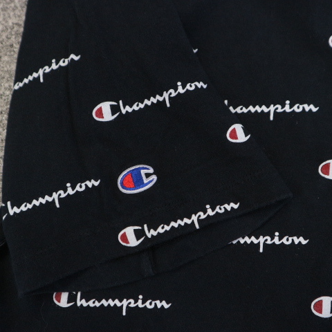 Champion チャンピオン ロゴ 総柄 Tシャツ L ブラック 半袖 Cロゴ 目付き USA Heritage オールオーバープリント_画像3