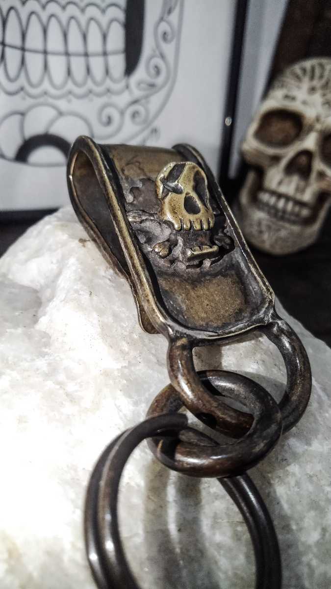 Brass Hand made skull pirates key Clip 真鍮 ハンドメイド キークリップ スカルパイレーツ キーホルダー キーチェーン ビンテージ