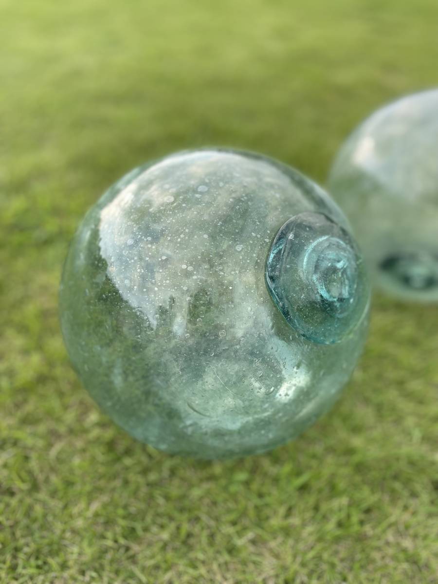 レトロ　漁具　ガラス玉　瓶玉　浮き玉　気泡ガラス　２４ｃｍ◆インテリア　ガーデニング　ディスプレイ　３個セット_画像2