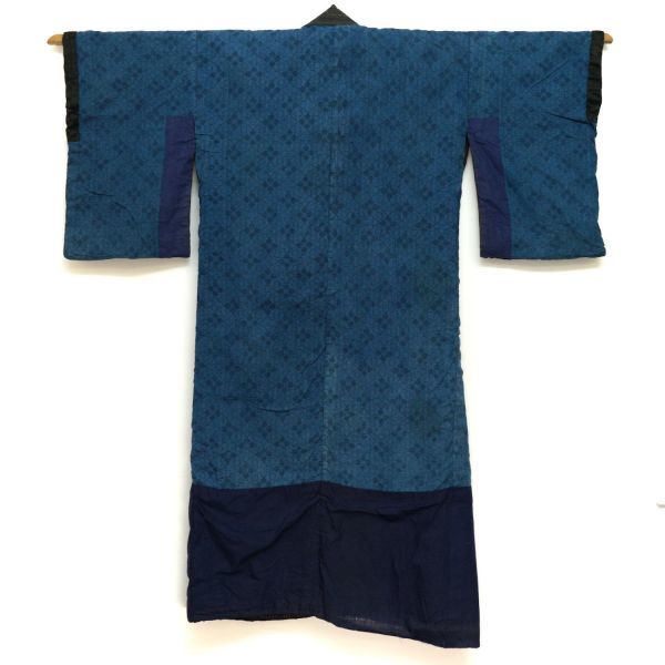 新品?正規品 2594S4◇木綿長着◇縞◇型染◇藍染木綿古布◇リメイク素材