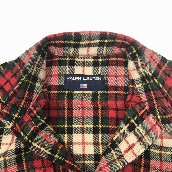 ラルフローレン★チェック柄/ウール100％/フランネルシャツ【9/レディースM/赤×ベージュ】胸ポケット/RALPH LAUREN◆BC564_画像3