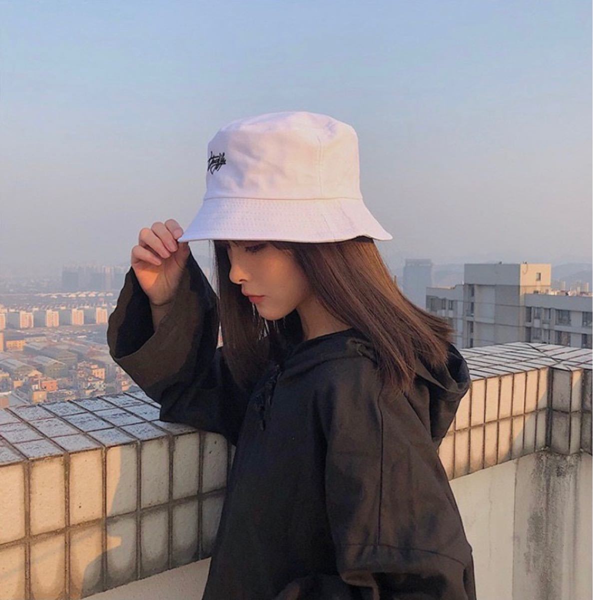 新品 ロゴ バケットハット バケハ 黒 レディース ホワイト 帽子 韓国 通販