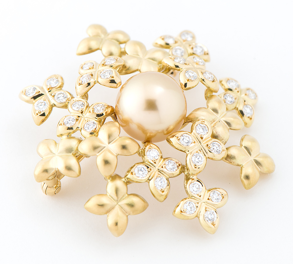 白蝶真珠(南洋ゴールデン真珠) ダイヤモンド 18金イエローゴールド 