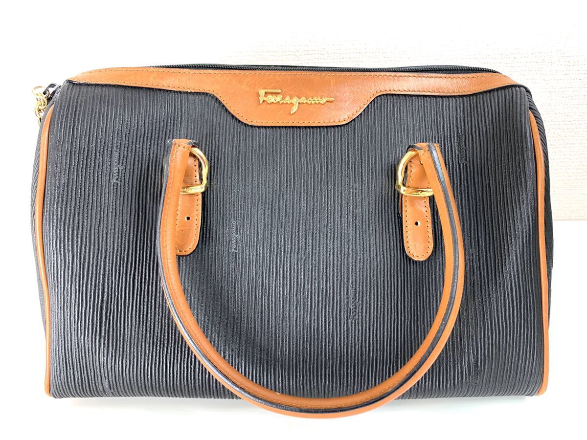 美品△Salvatore Ferragamo サルバトーレ フェラガモ ミニボストン