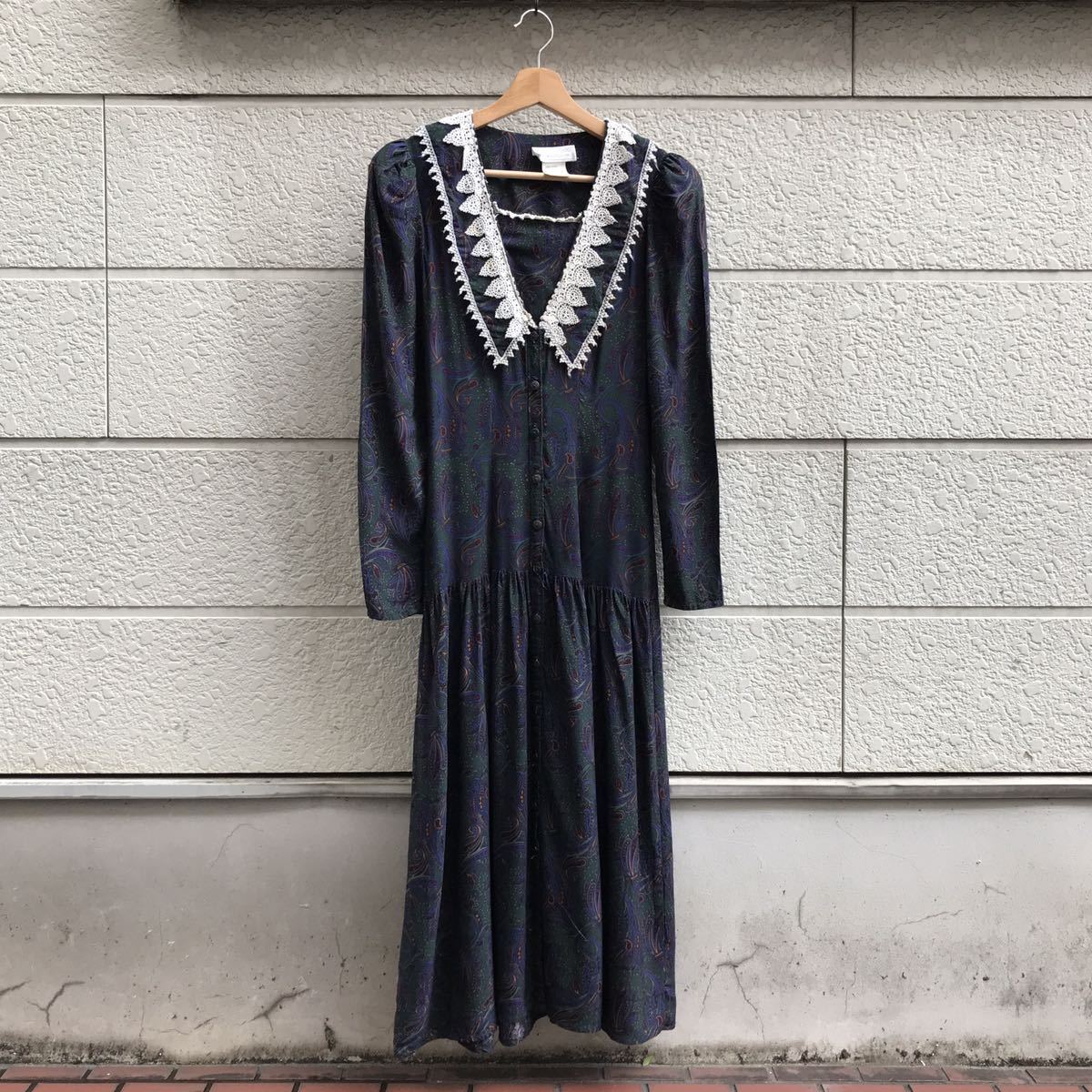 今売れている商品 古着 ビンテージ 80s Mexico 総柄 宝石 青 ドレス