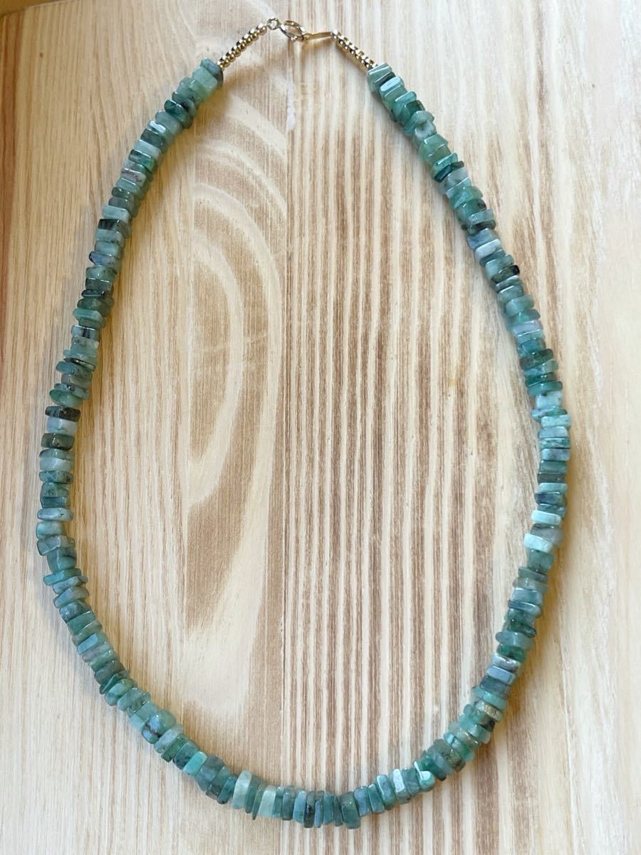 -SUI8- No.58 エメラルドのチョーカーネックレス　37cm K14gf A Emerald Choker necklace 37cm K14gf_画像2