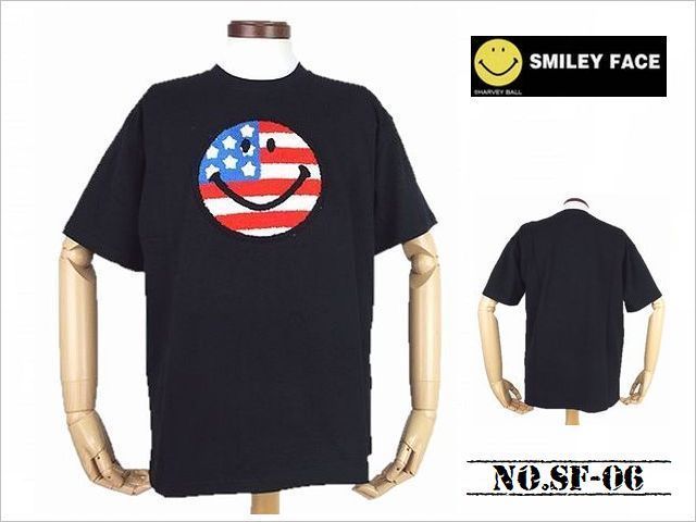 送料無料 28%FF SMILEY FACE スマイリーフェイス ワイドシュルエット SF-06 BLACK_Lサイズ サガラ刺繍Tシャツ 2021人気特価 新作通販