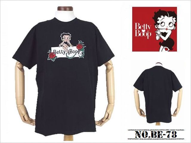【送料無料 30%OFF】Betty Boop ベティ ブープ 刺繍Tシャツ - Betty Rose Box - BE-78 BLACK_XLサイズ_画像1