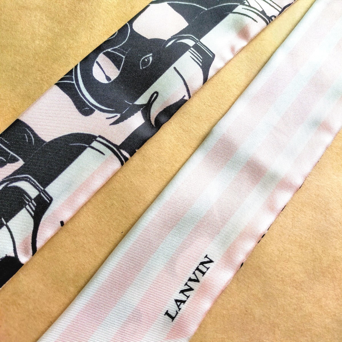 【LANVIN ランバン】ミッツァ スカーフ ナロータイ シルク100% ピンク