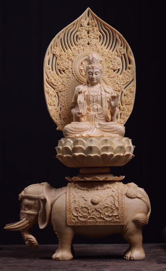 仏教美術 精密彫刻 仏像 手彫り 極上品 文殊菩薩座像　普賢菩薩座像　 高さ約36.5cm_画像4