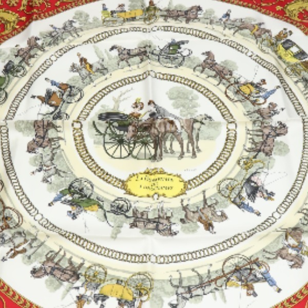 エルメス スカーフ LA PROMENADE DE LONGCHAMPS レッド 遊歩道 HERMES カレ90 レディース 新品_画像5