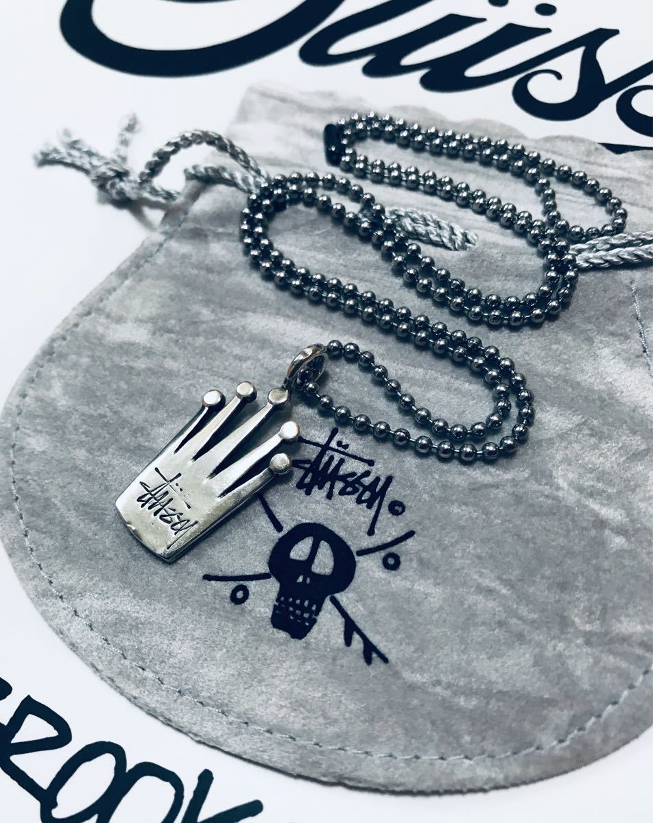 超レア オールド STUSSY クラウン シルバー ネックレス / ステューシー