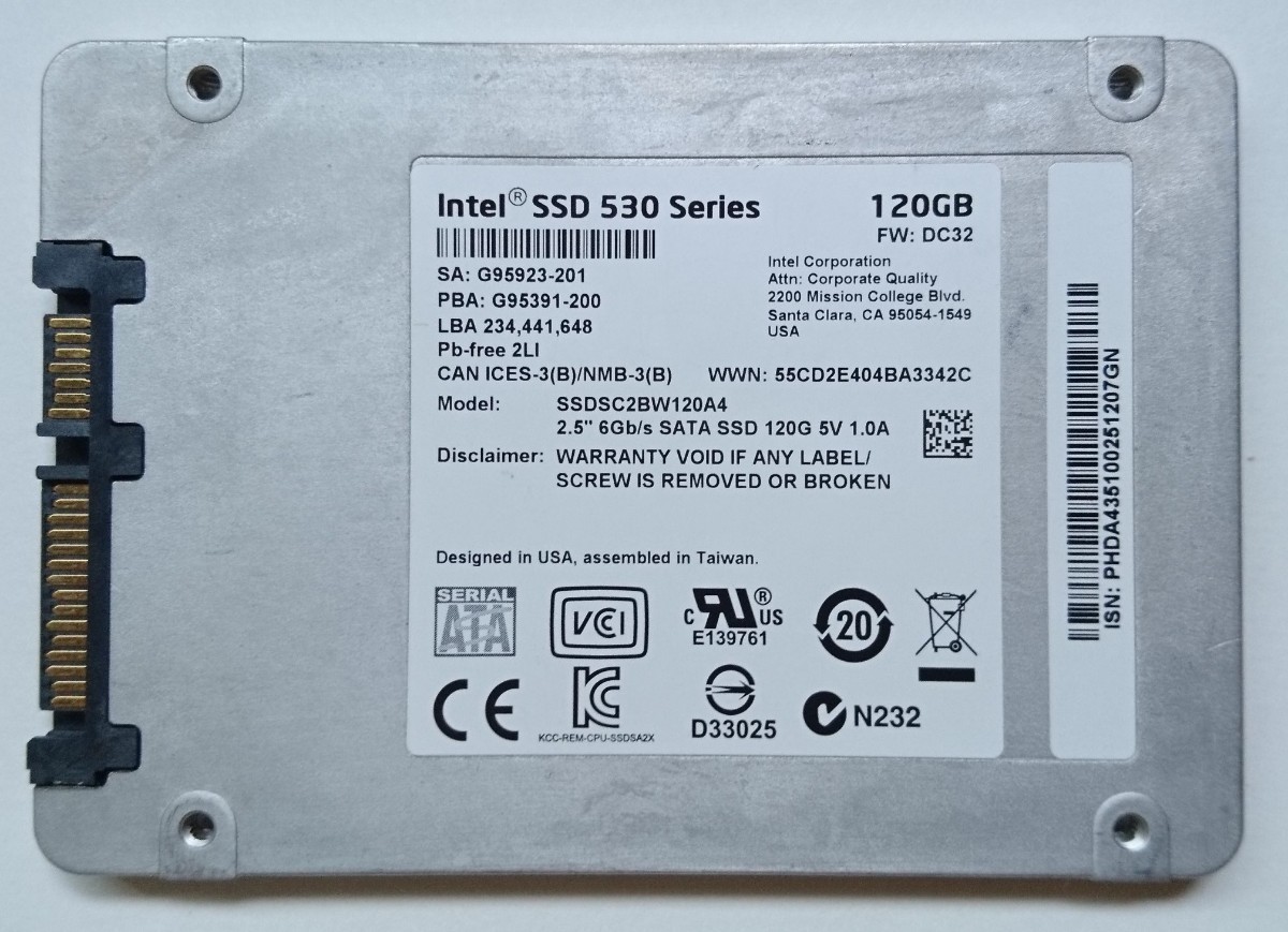 Intel SSD 120GB [使用10810時間] 530 SSDSX2BW120A4 (検索用 128GB)｜PayPayフリマ
