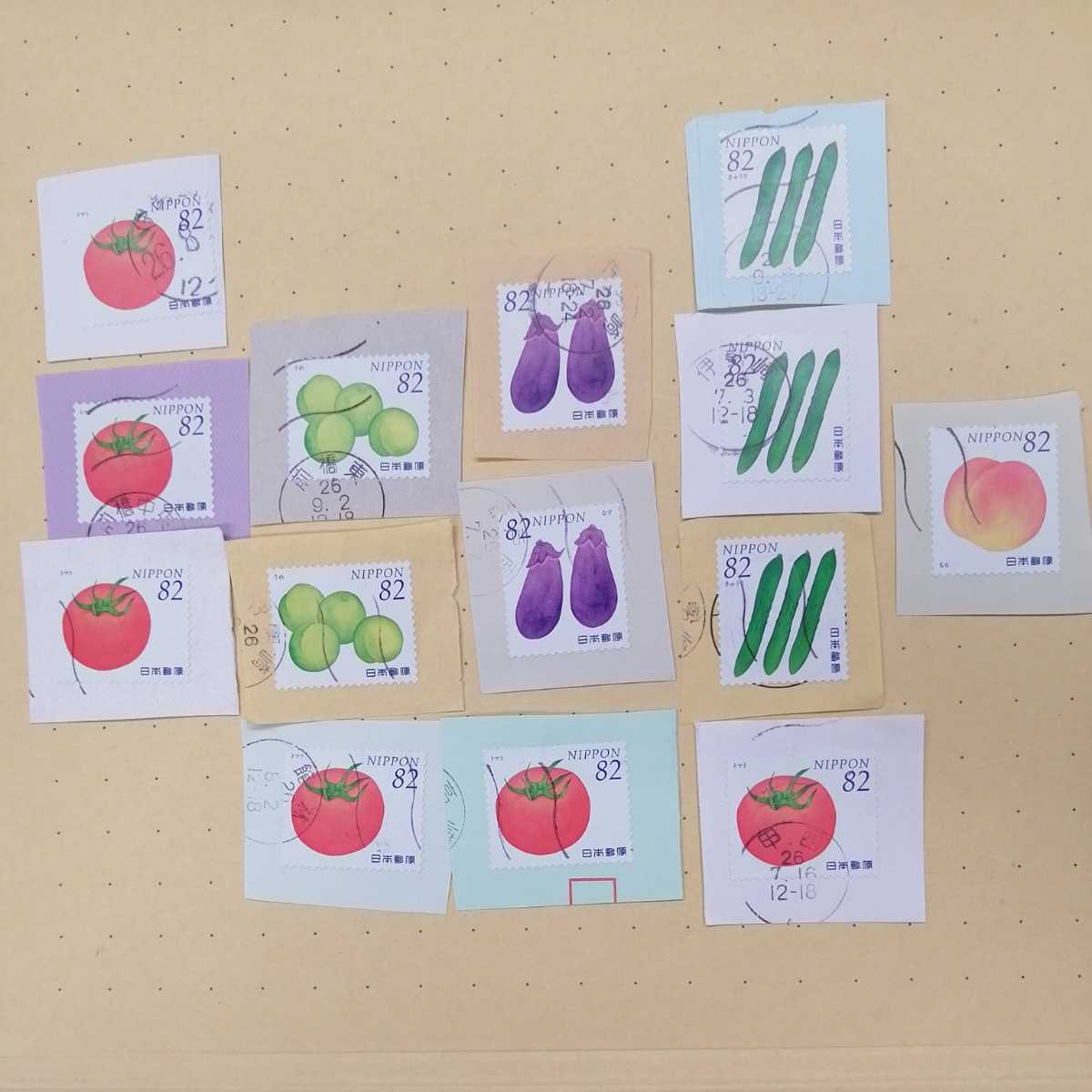 使用済み切手　野菜とくだものシリーズ第２集平成２６年６月4日発行　５種類１４枚 _画像1