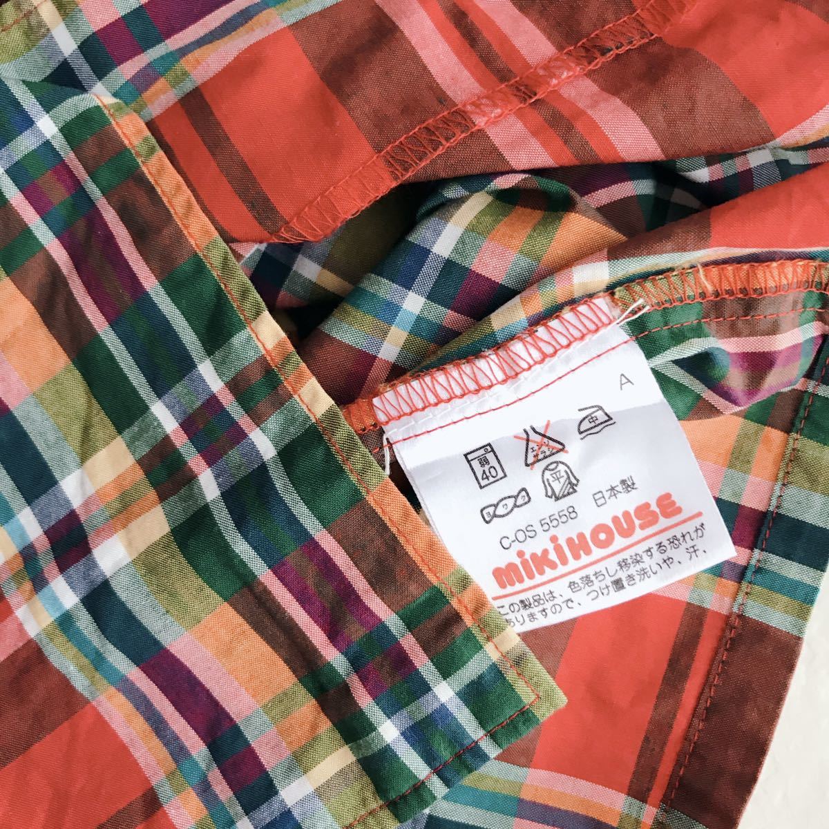 # postage included # prompt decision # beautiful goods 120 MIKIHOUSE Miki House retro short sleeves noba check shirt Logo red made in Japan man rare Vintage old tag 