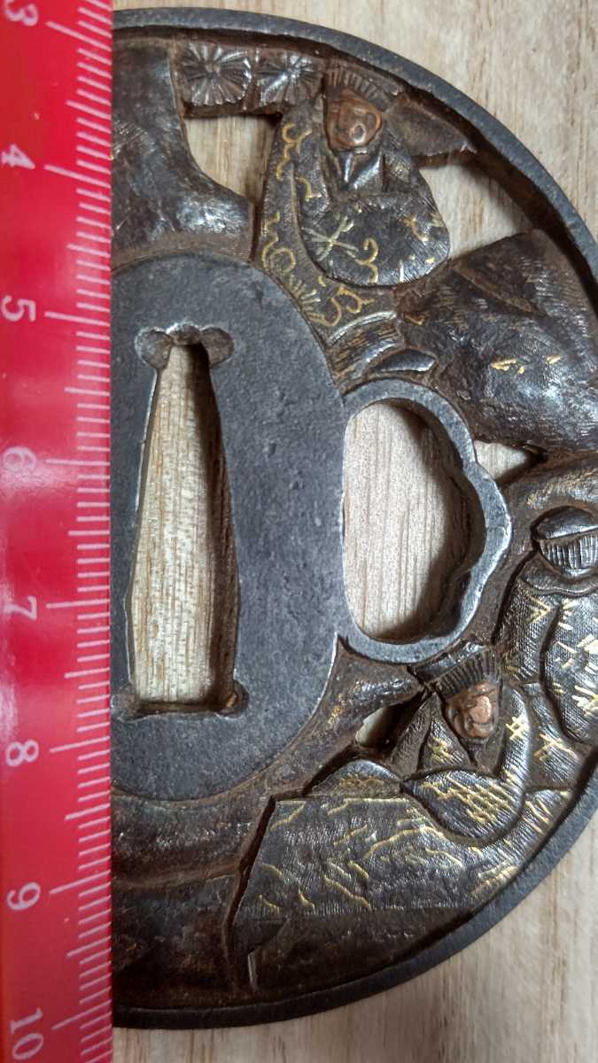 無料長期保証 アウトレット 日本刀 鍔 金象嵌 川辺風景図 2枚セット