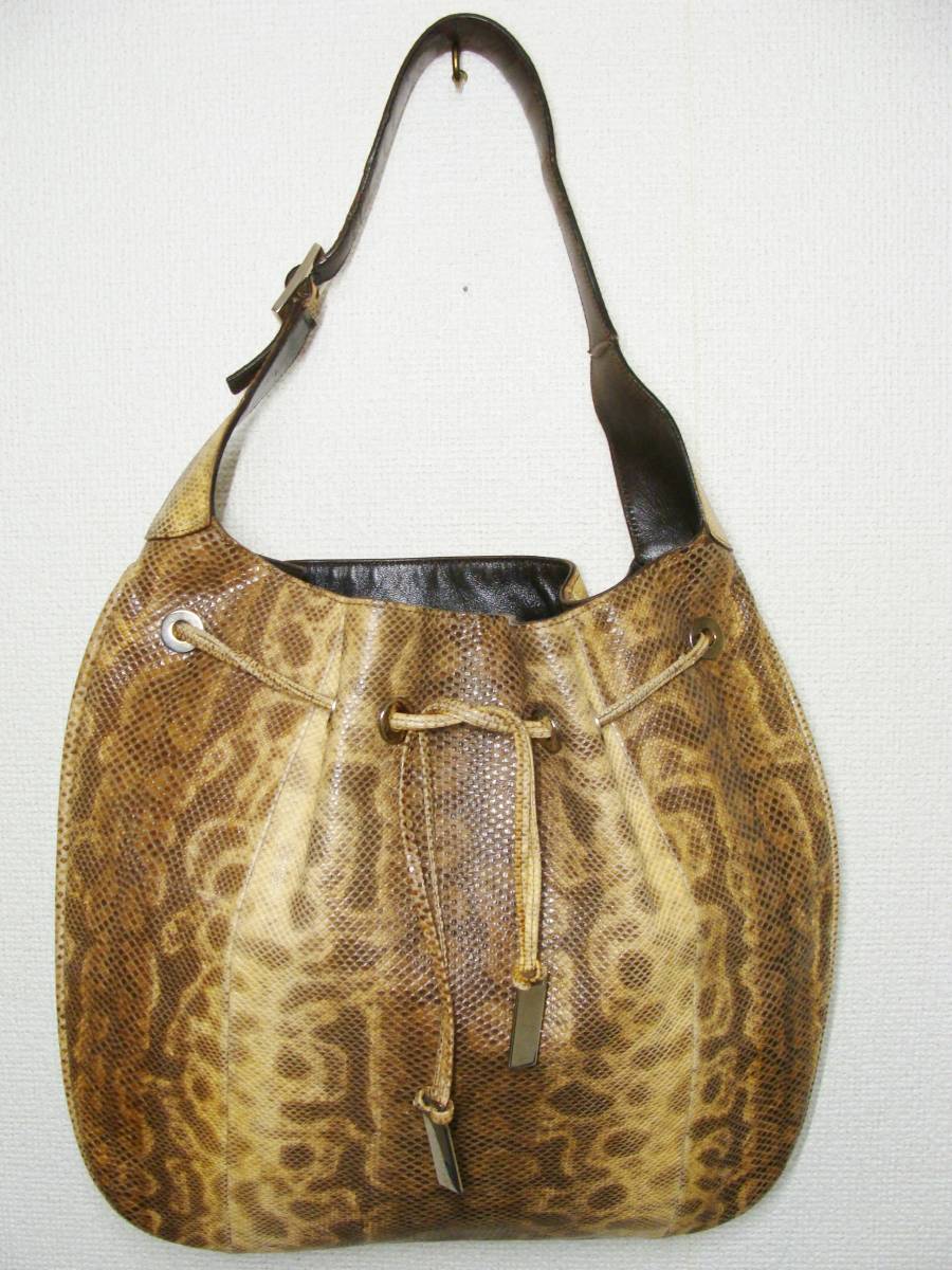 GUCCI グッチ ◇ シー パイソン 海 蛇 皮 革 レザー 巾着 型 ワン ショルダー ハンド バッグ 鞄