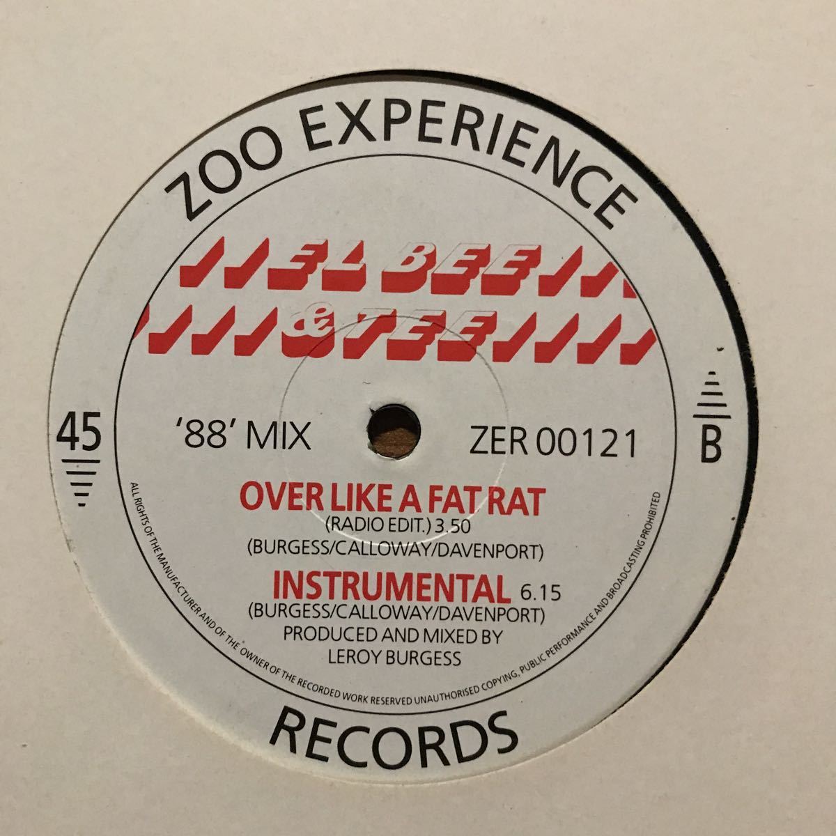 ★【r&b】El Bee & Tee / Over Like A Fat Rat ('88' Mix)［12inch］オリジナル盤《O-190 9595》_画像4