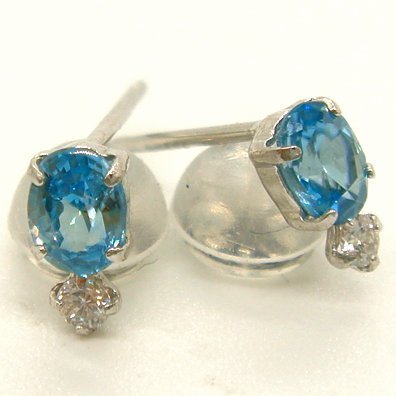 PC1457:Pt blue zircon diamond earrings 