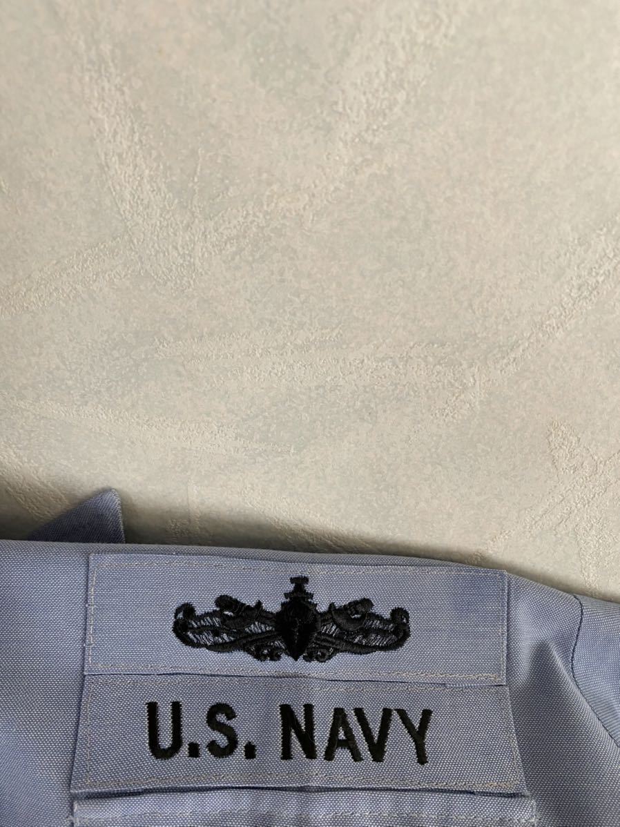 U.S.NAVY ワークシャツ サイズS(34) FOR WOMEN seafarer シーファーラー レディース アメリカ海軍 ミリタリーシャツ 刺繍 半袖シャツ_画像2