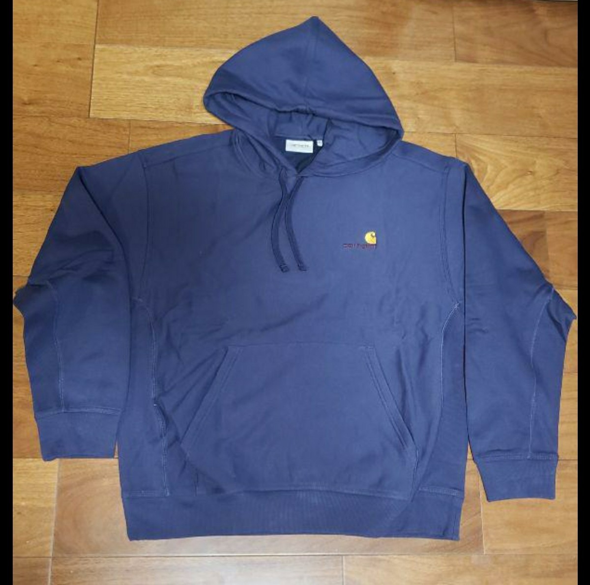 新品】Carhartt 刺繍ロゴ スウェットパーカー ダークネイビー XL