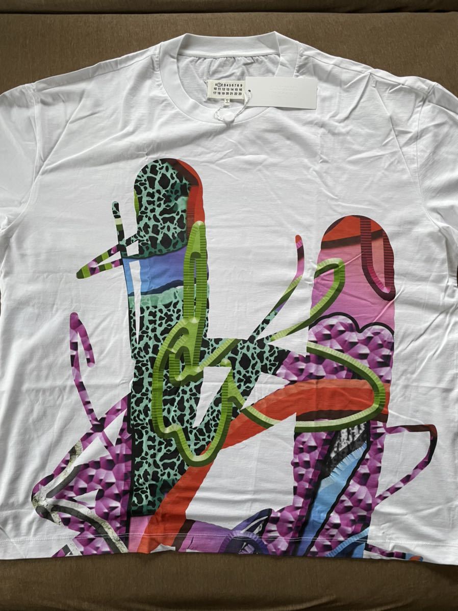 白XL新品 メゾンマルジェラ オーバーサイズ プリント Tシャツ 半袖