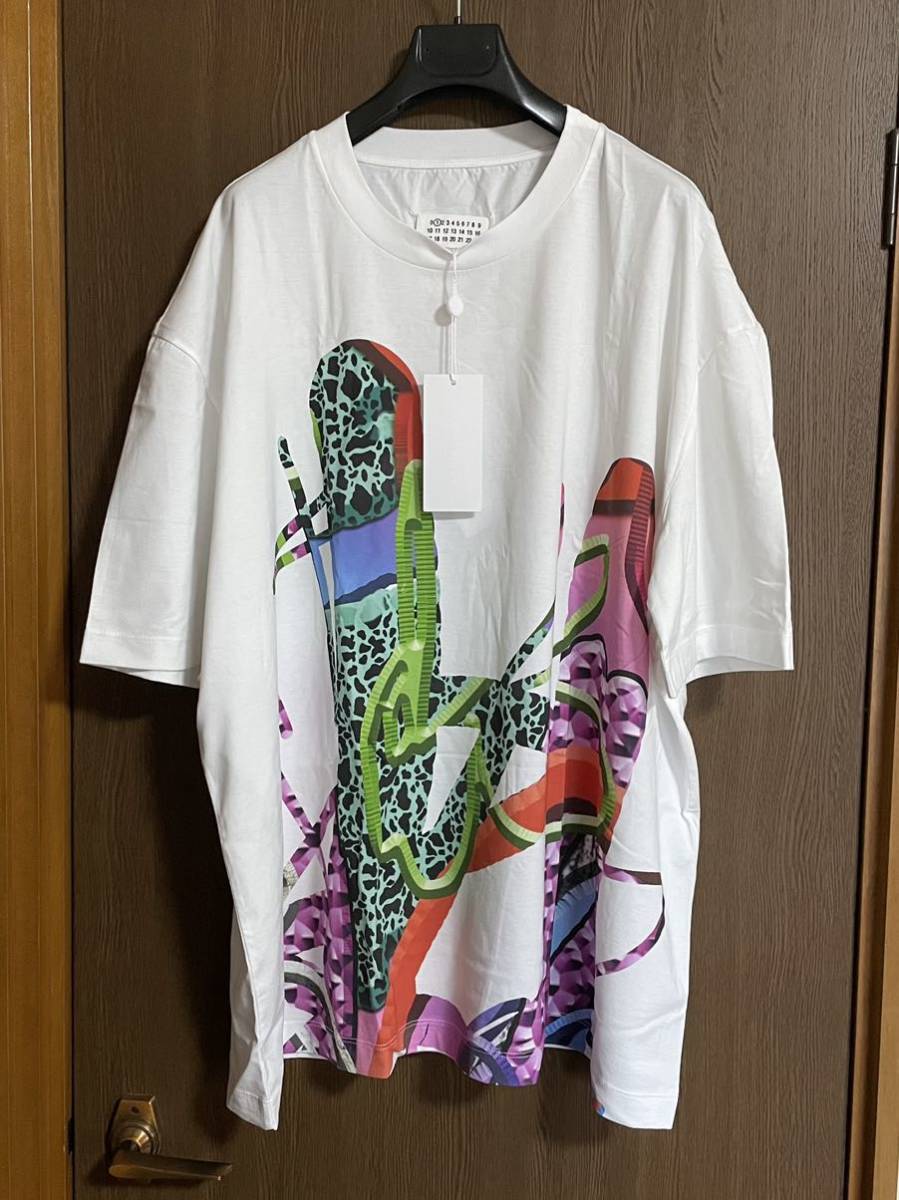 白XL新品 メゾンマルジェラ オーバーサイズ プリント Tシャツ 半袖