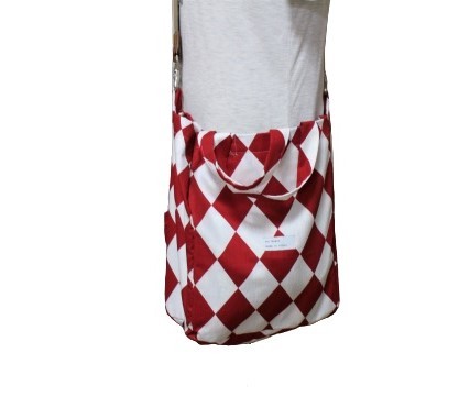  hand made [ diamond flag check red white! shoulder loop attaching!] cloth made tote bag eko back combined use 