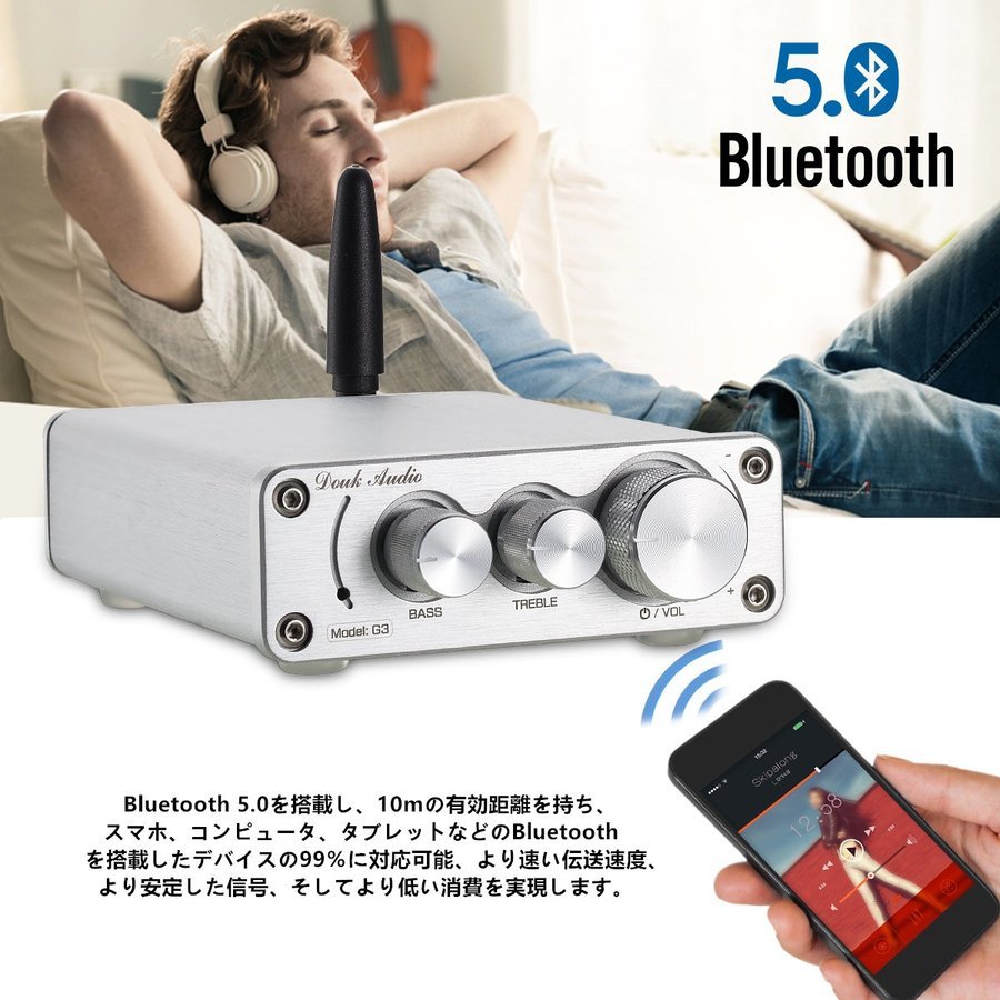 Mini TPA3116 Bluetooth 5.0 HiFi パワーアンプ ステレオ ホーム オーディオアンプ 高低音コントロール(SKU:DZ057)_画像5