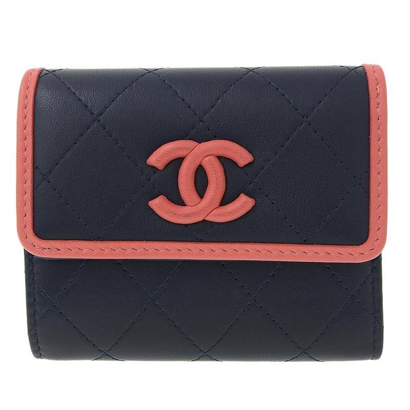 全商品オープニング価格! ネイビー レザー コンパクト財布 三つ折り財布 マトラッセ CHANEL シャネル ピンク CH0650 新入荷 中古 2019年春夏モデル 27番台 女性用財布 全商品オープニング価格! ネイビー レザー コンパクト財布 三つ折り財布 マトラッセ CHANEL シャネル ピンク CH0650 新入荷 中古 2019年春夏モデル 27番台 女性用財布
