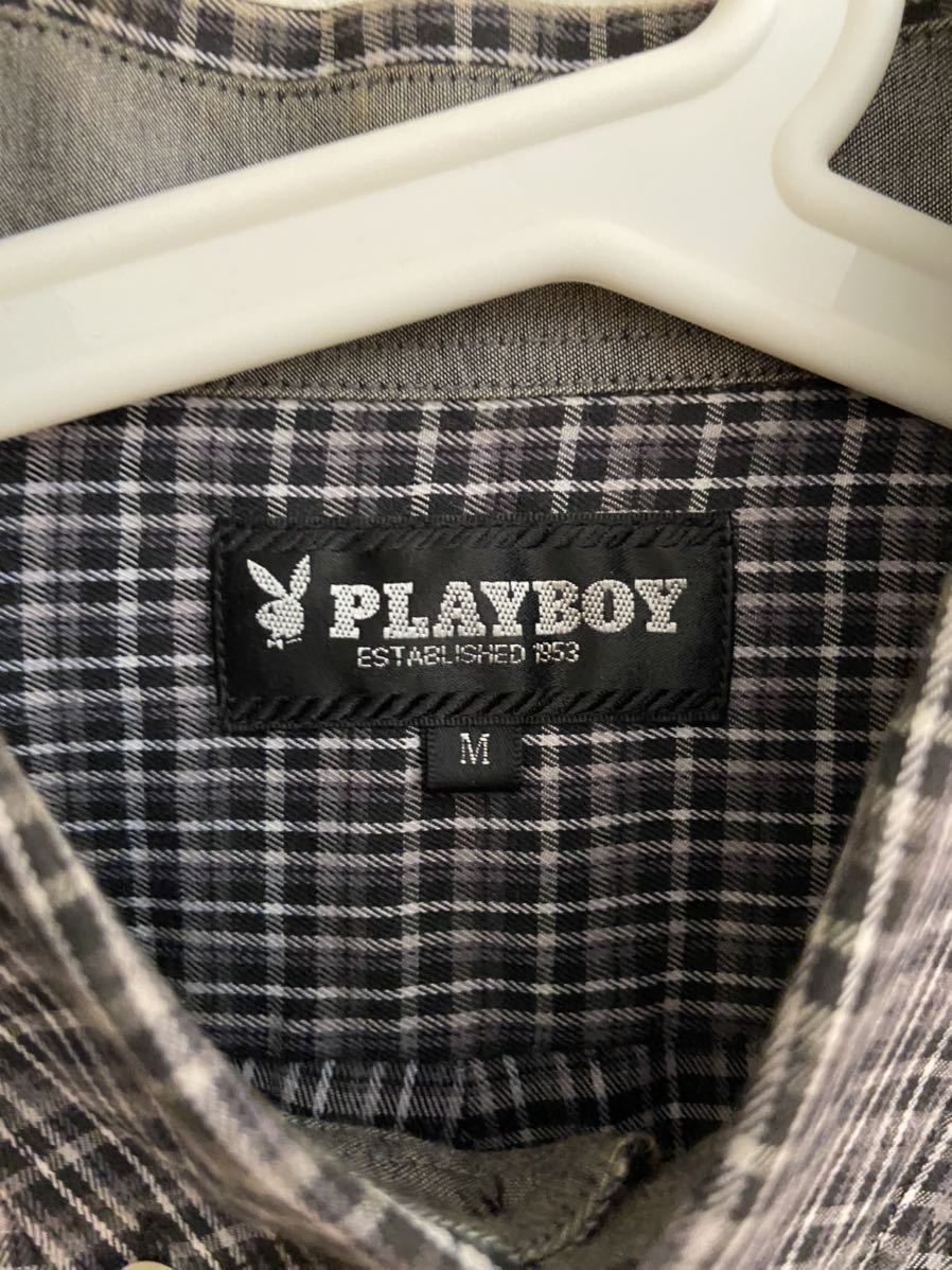 【送料無料】中古 PLAYBOY プレイボーイ チェック 長袖シャツ サイズM_画像2