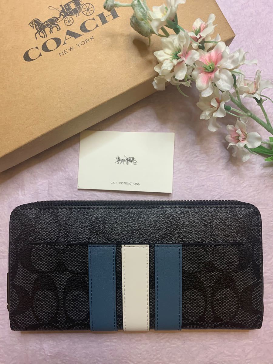 新品未使用 COACH コーチ 長財布 ホワイトブルーストライプ｜PayPayフリマ