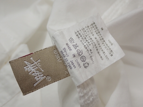 送料無料 STUSSY 刺繍デザインシャツ・M◇ステューシー/スカル/白/90's