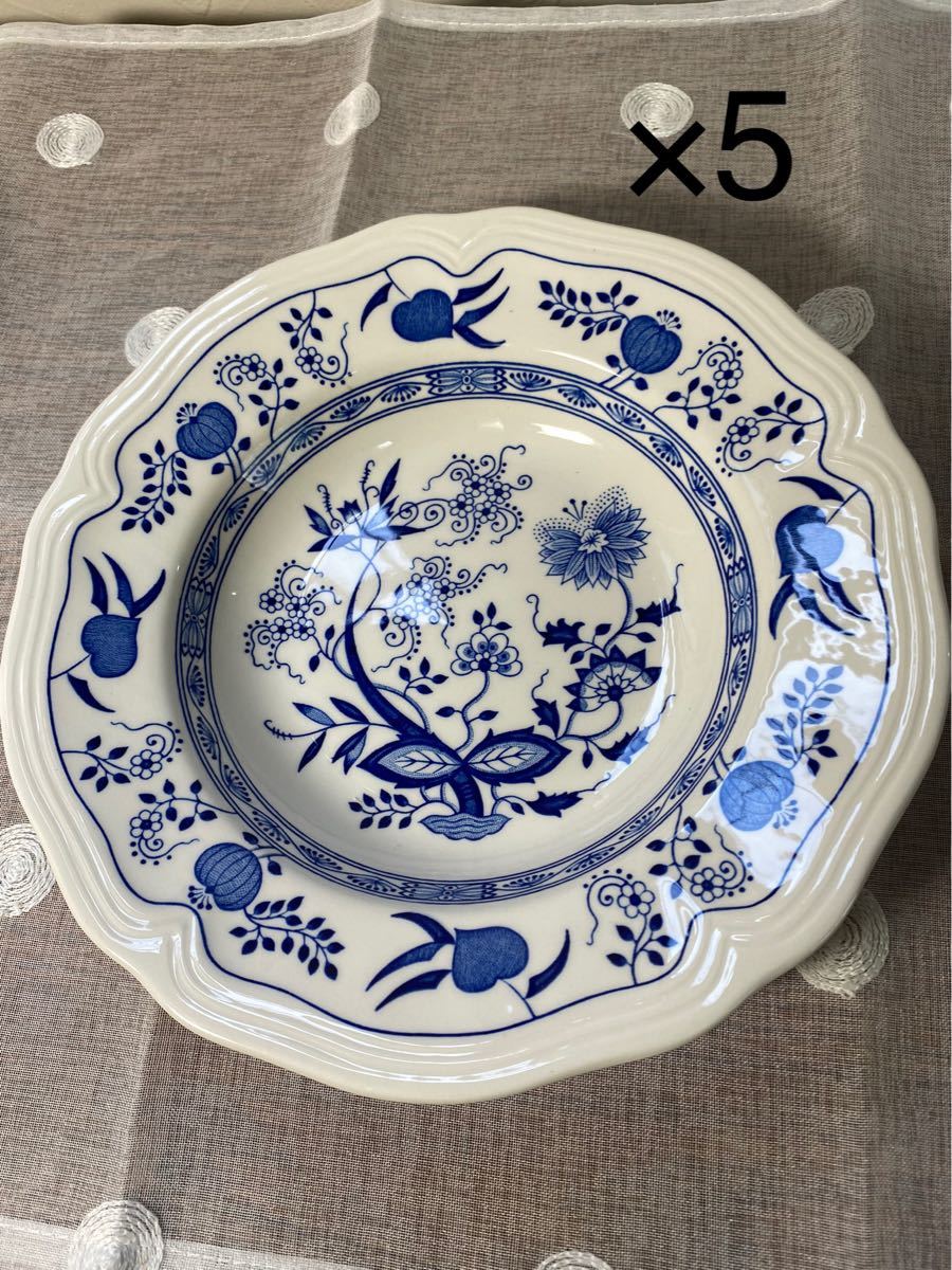 NIKKO Loire Blue ブルーオニオン 深皿 カレー皿 5枚 レトロ品 NIKKO Loire Blue ブルーオニオン 深皿 カレー皿 5枚 レトロ品