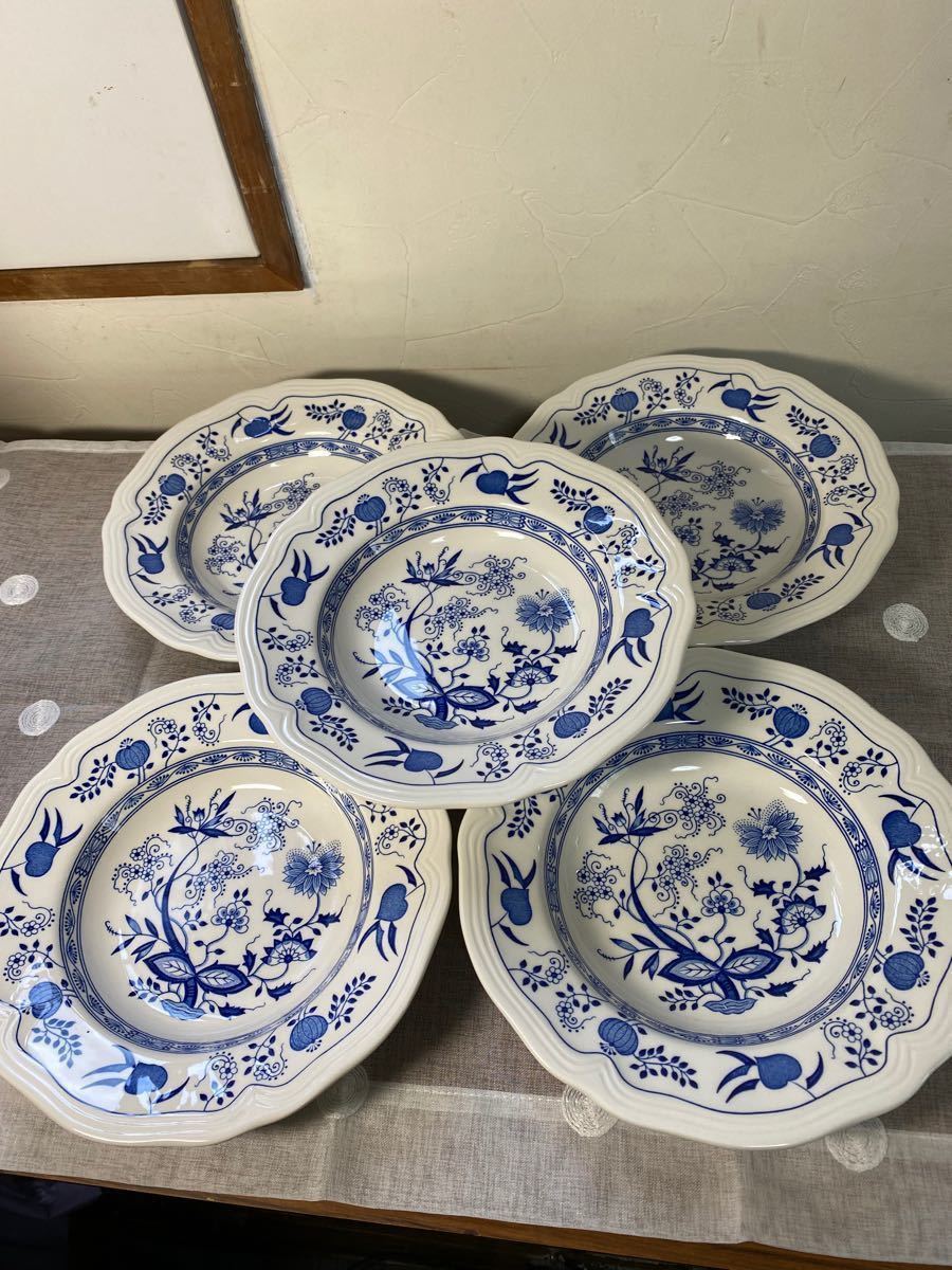 NIKKO Loire Blue ブルーオニオン 深皿 カレー皿 5枚 レトロ品 NIKKO Loire Blue ブルーオニオン 深皿 カレー皿 5枚 レトロ品