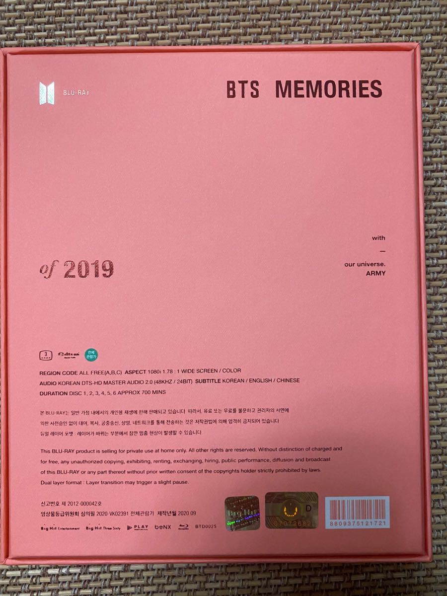 BTS Memories  Blu ray 韓国盤 日本語字幕なし フォトセット付き